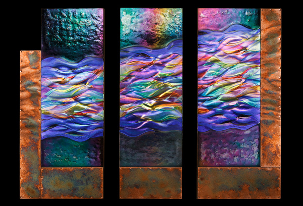 Salmon Run
50 x 36 x 2 total : Water : art & architectural glass for residential & commercial installations,purchase & commission