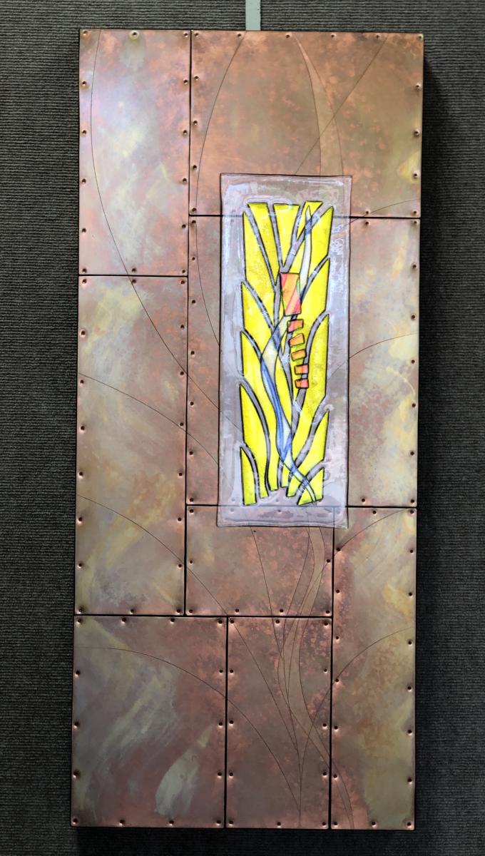 COPPER CORAL
Kiln-fired glass on oxidized copper
36x16x2
$1400 : Available Work : art & architectural glass for residential & commercial installations,purchase & commission