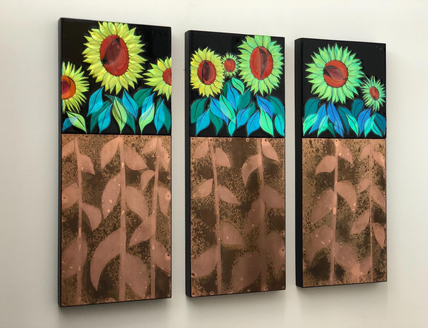 Sunflower Series
29 x 12 x 2 each panel : Botanicals : art & architectural glass for residential & commercial installations,purchase & commission